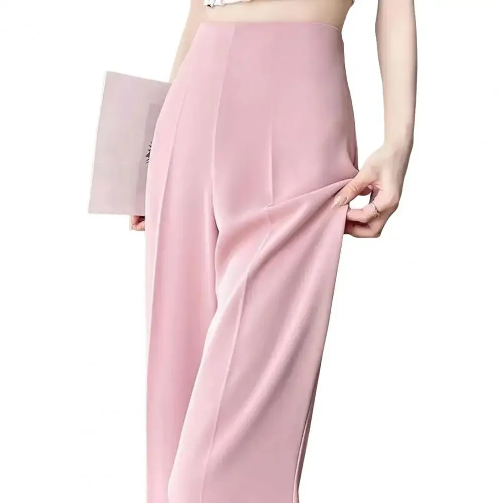 Women Summer Suit Pants High Waist Straight Wide Leg Long Trousers Solid Color Slight Flared Casual Pants Workwear