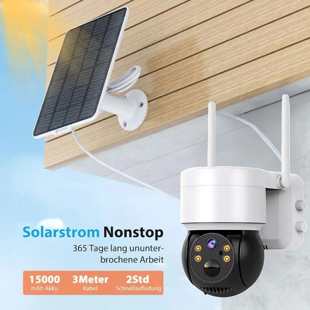 Solar Panel Wifi Camera HD 5MP Outdoor PTZ With Rechargeable Battery PIR Motion Detection Audio 100% Wireless Security IP Camera