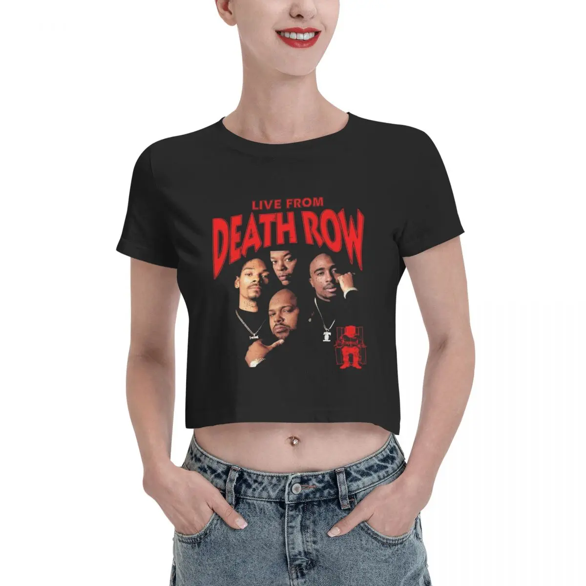 Death Row Records Dr Dre Tupac Tshirt Cartoon Graphic Tees Female Crop Top,Leak navel T-shirt