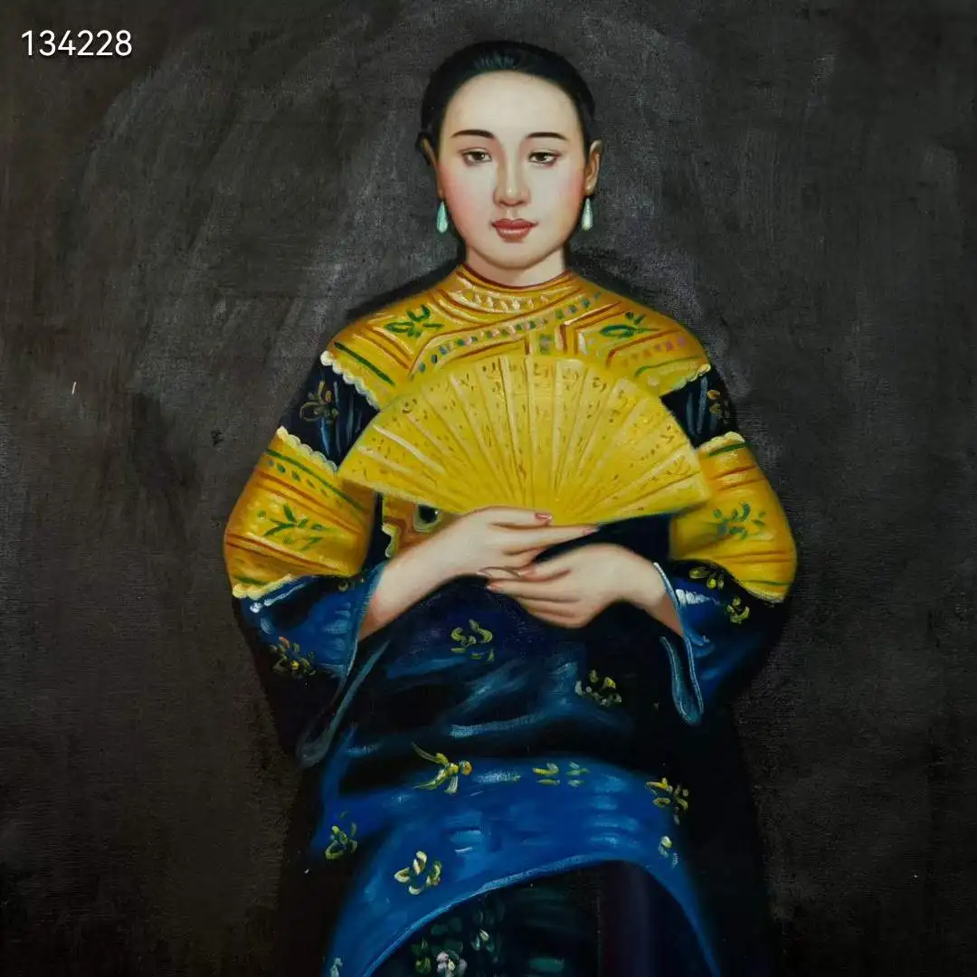 

Handdrawn Canvas Oil Painting Portrait Painting of Chinese Classical Beauty Sitting by Chen Yifei, 70*100cm, #959