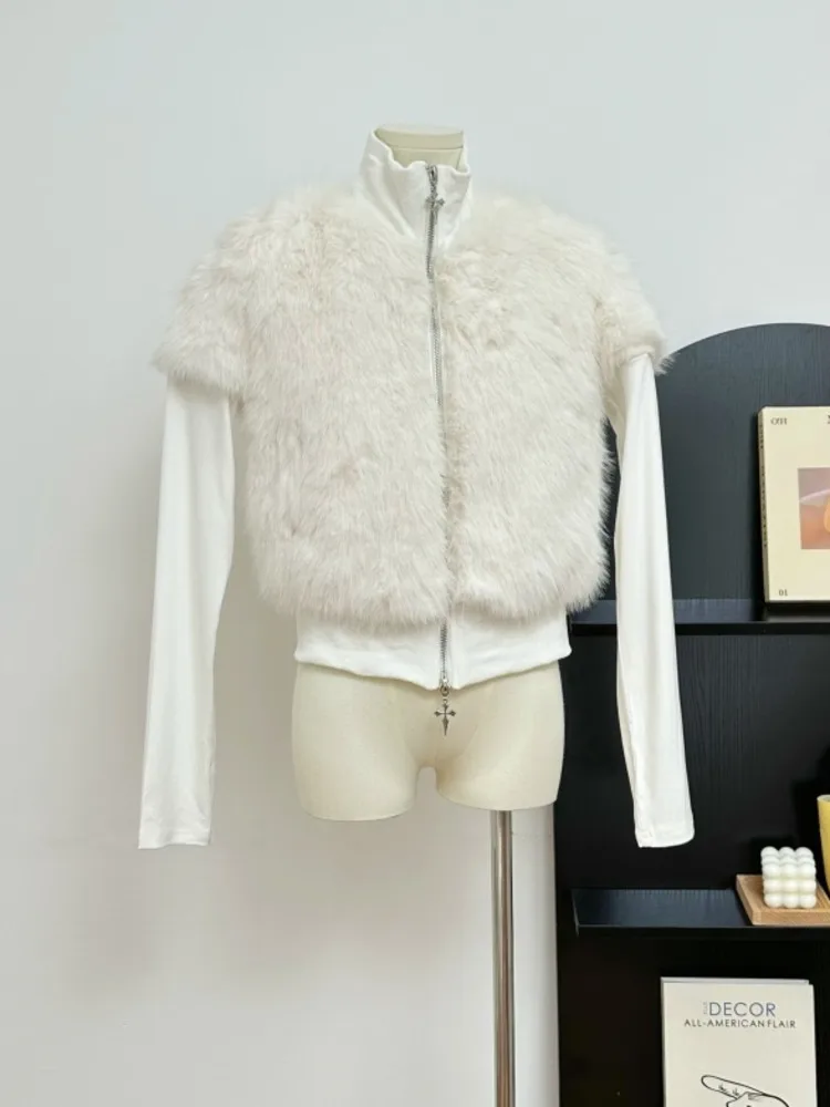 

Весенне-зимнее короткое черное мягкое толстое теплое пальто из волосатого искусственного меха для женщин на молнии, роскошная дизайнерская одежда, пушистая лоскутная куртка 2025