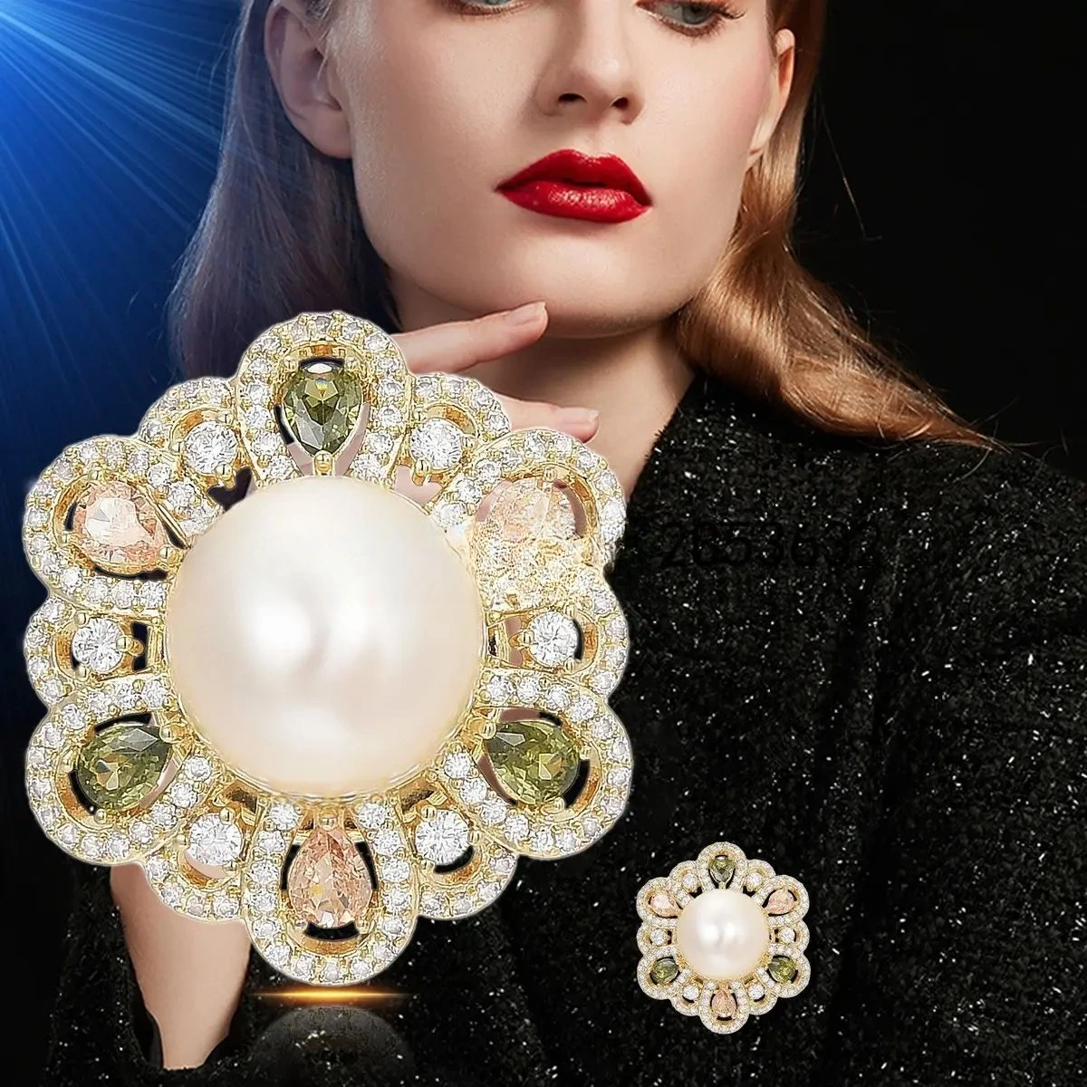 b7- new pearl geometry gradual change zircon anti-light magnetic corsage diamond shining versatile
