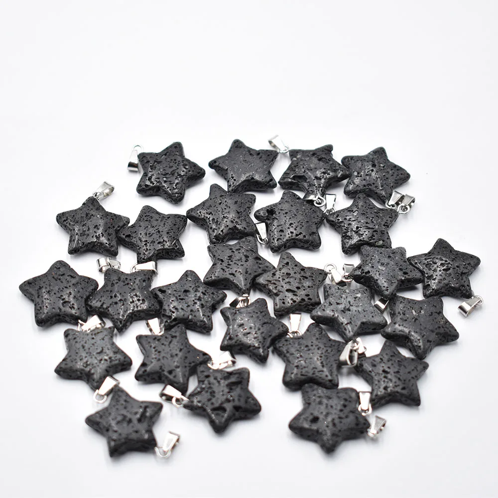 Fashion Hot selling Wholesale 24 50pcs/lot natural Volcanic rock five-pointed star charms pendants for DIY jewelry making  free