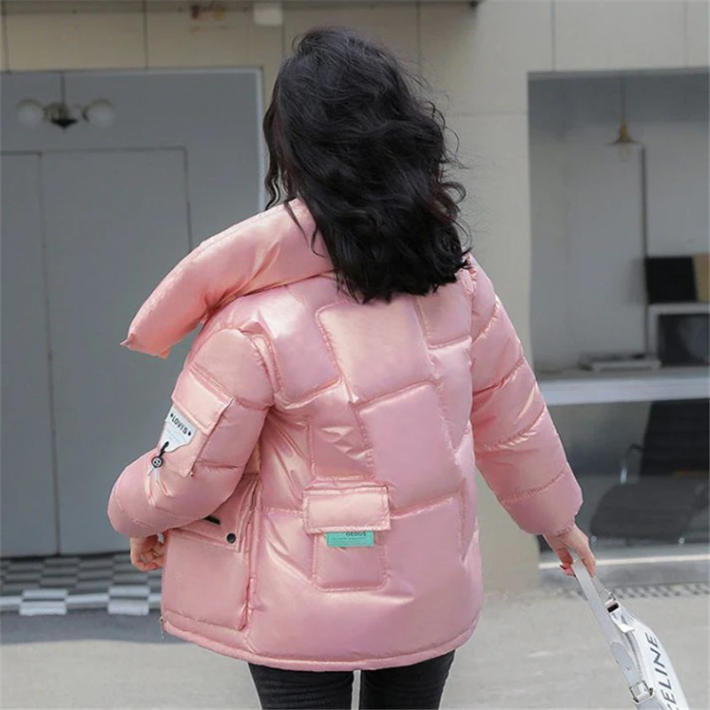 Veste courte en coton pour femme, manteau épais à revers, couleur pure, parka à la mode avec poche, pardessus femme, hiver, nouveau, 2023