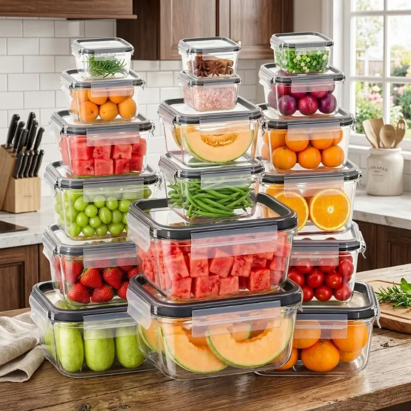 18pcs/set Glass Food Storage Containers with Lids, Airtight Leak‑Proof Clear Glass Meal Prep Boxes, Stackable Microwave Safe Lunch Containers for Kitchen Fruit Vegetable Storage