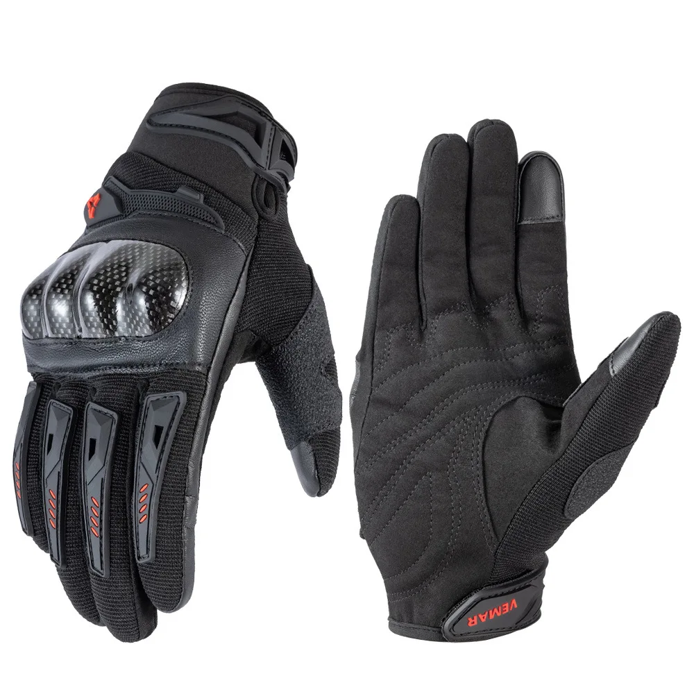 Motorcycle Gloves Men Women Carbon Fiber Knuckle Protection Full Finger Touch Screen All Seasons Breathable Riding Outdoor Black
