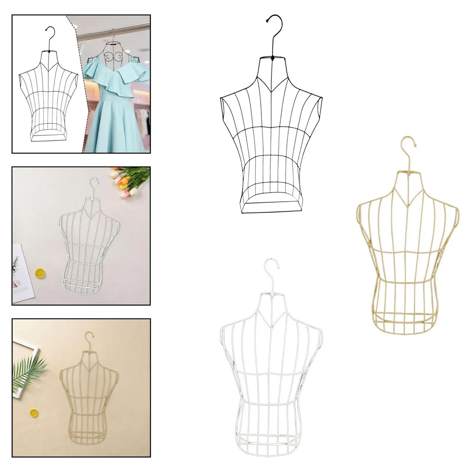 Iron Male Mannequin Torso Flat Back Dress Form Space Saving Rack for Boutique Window Display