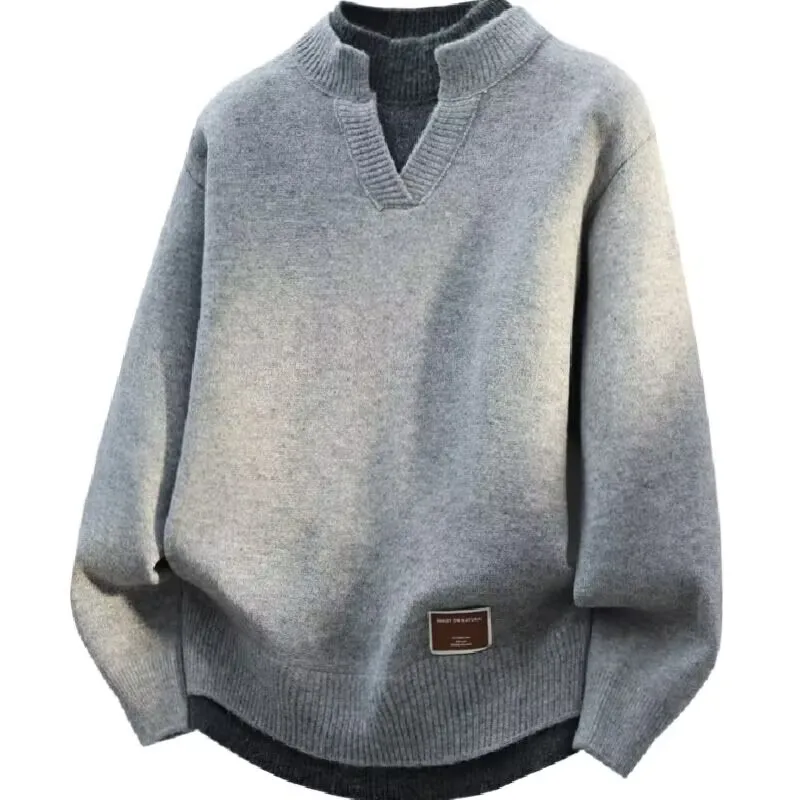 

Поддельный пуловер из двух предметов, кардиган, мужская одежда с круглым вырезом и длинными рукавами, теплый, удобный молодежный повседневный вязаный свитер