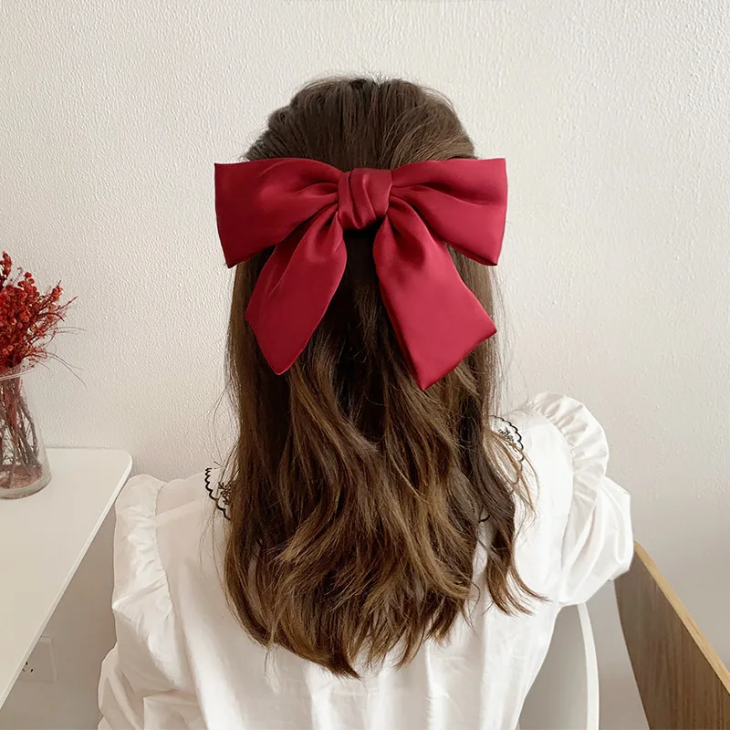 Fashion Ribbon Hairgrips Big Large Bow Hairpin For Women Girls Satin Trendy Ladies Hair Clip New Cute Barrette Hair Accessories