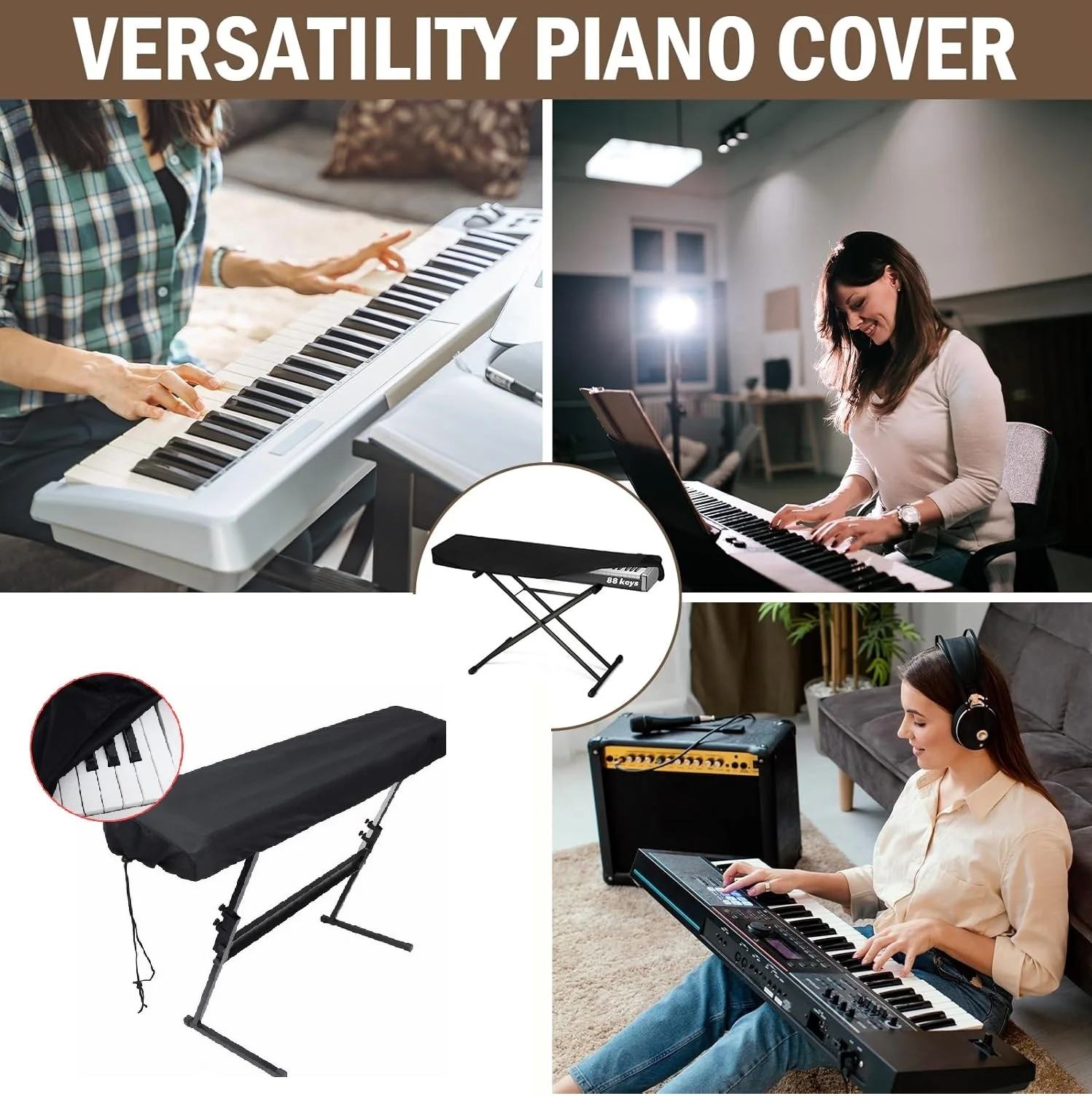 88 Keys Electric Piano Keyboard Dust Cover, Adjustable Electric Piano Keyboard Covers for Digital Electric Pianos