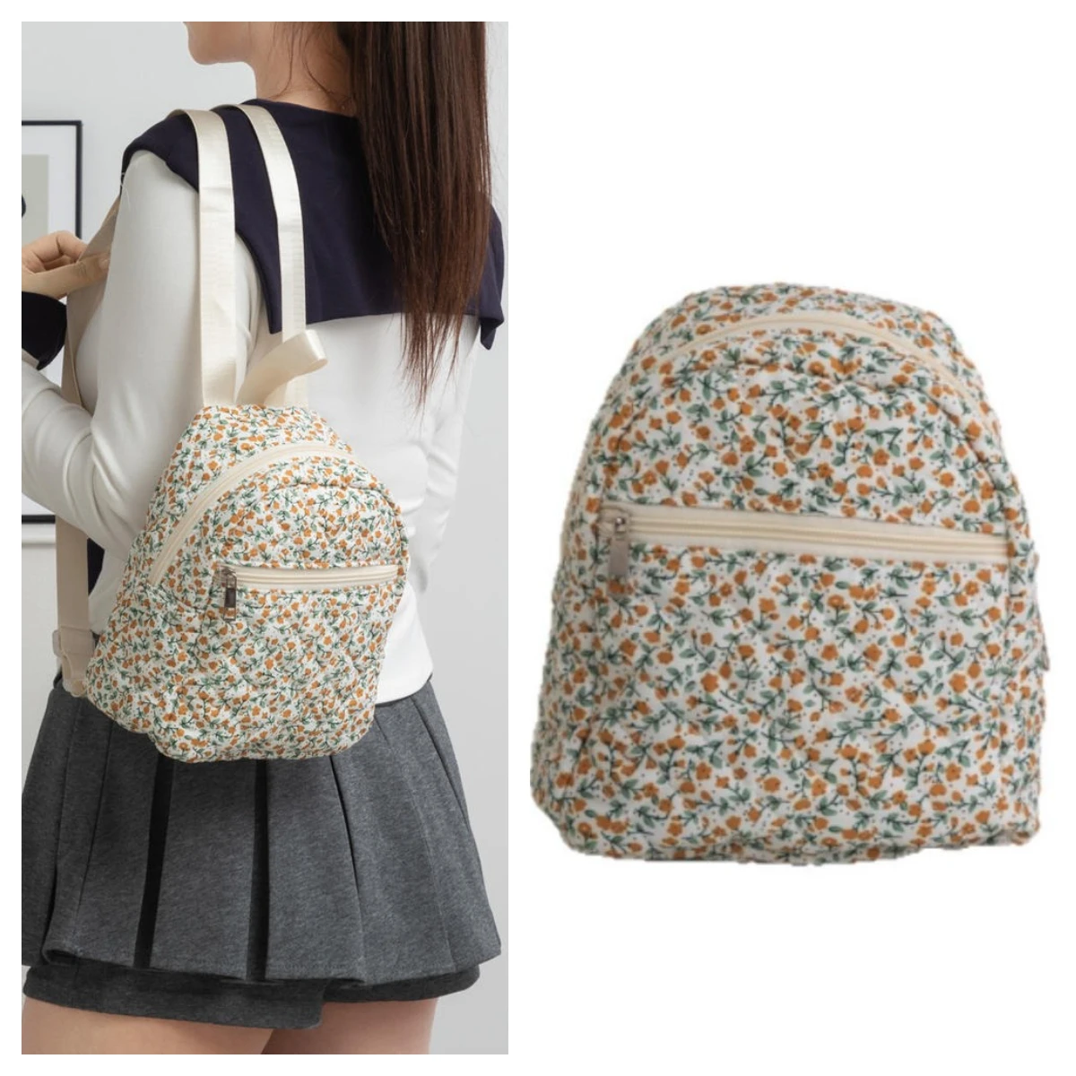 

Sweet Girl Backpack Embroidered Bow Print Student Backpack Cotton Adjustable High Capacity Bag For Daily Use 24x19x12cm