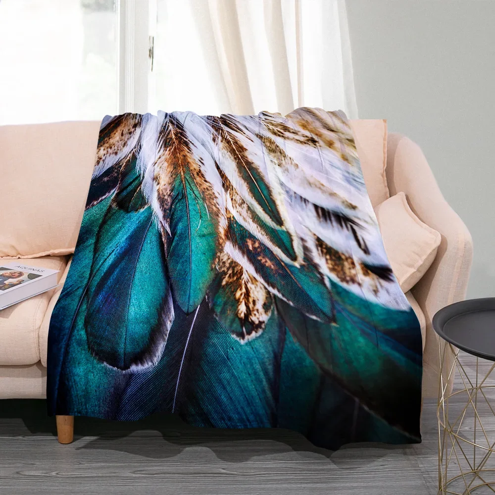 3D Colorful Bird Feather Throw Blanket Peacock Feathers Fashion Flannel Blanket Soft Warm Cozy Home Gifts for Bed Couch Sofa