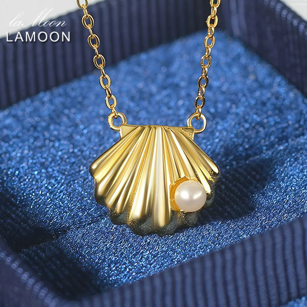 

Natural Freshwater Pearl Shell Pendant Necklace For Women Elegant 925 Silver 14K Gold Plated Fine Jewelry Party Gift LMNI146