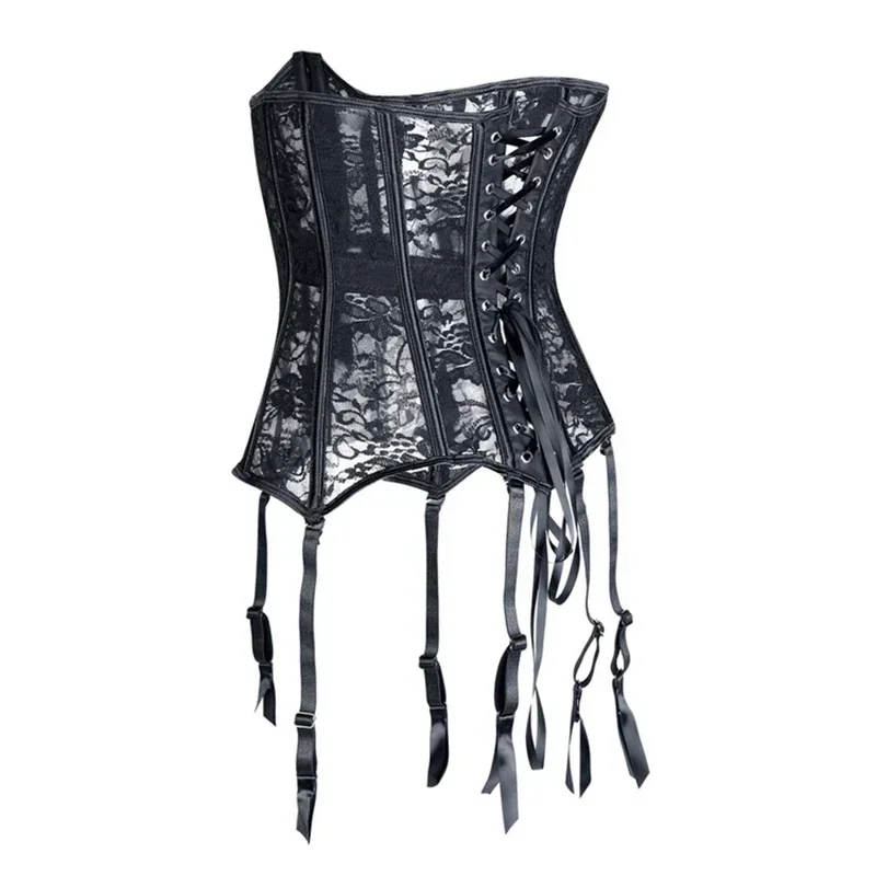 

Women Black Bustiers & Corsets Waist Trainer Slim Bustiers Sexy With Garter Belt Lace Mesh Breathable Underbust Corset