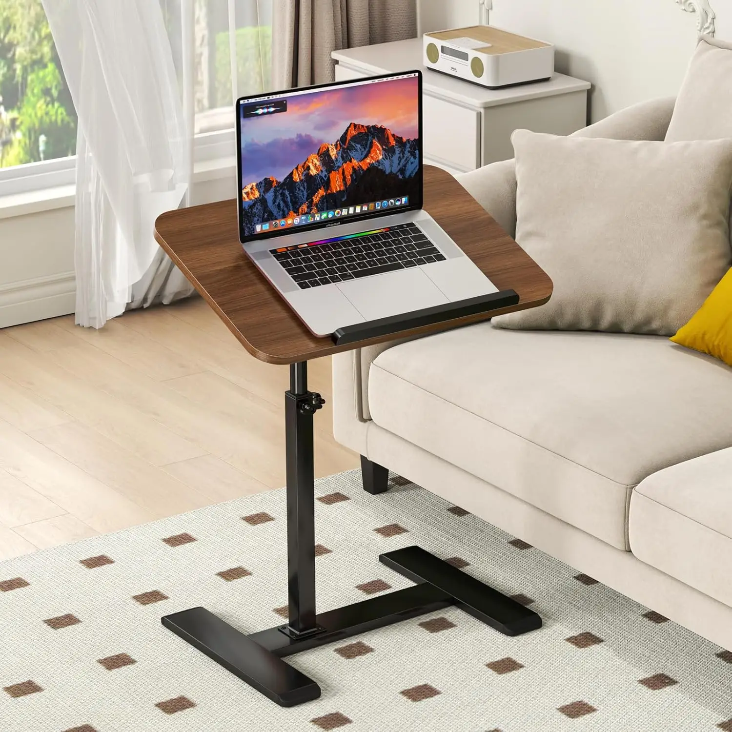 

Adjustable Height C Shaped Side Table,360°Swivel Overbed Table,Top Tilting Laptop Stand Table with Hidden Wheels,Mobile