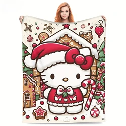 Kawaii Hello Kitty Blanket Cute Soft Cozy Flannel Fleece Blanket Warm Plush Blanket with Festive Pattern Best Gift for Christmas