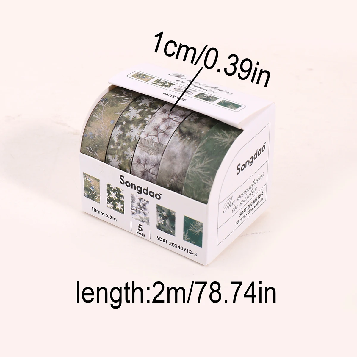 5 Rolls/Box Winter-Themed Washi Tape with Plant Snowflake Patterns, DIY Scrapbook Journal Decoration Materials
