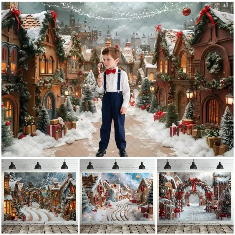 Winter Weihnachten Stadt Kränze Süßigkeiten Geschenke Hintergrund Bögen Party Dekorationen Banner Requisiten Fotografie Studio Liefert
