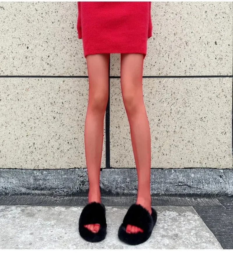 Trendix Neue Rote Strümpfe Frauen Bodycon Super Elastische Durchsichtige Spitze Strumpfhosen Herbst Sexy Schlanke Elegante Burgunder Strumpfhosen Winter – Detail 38