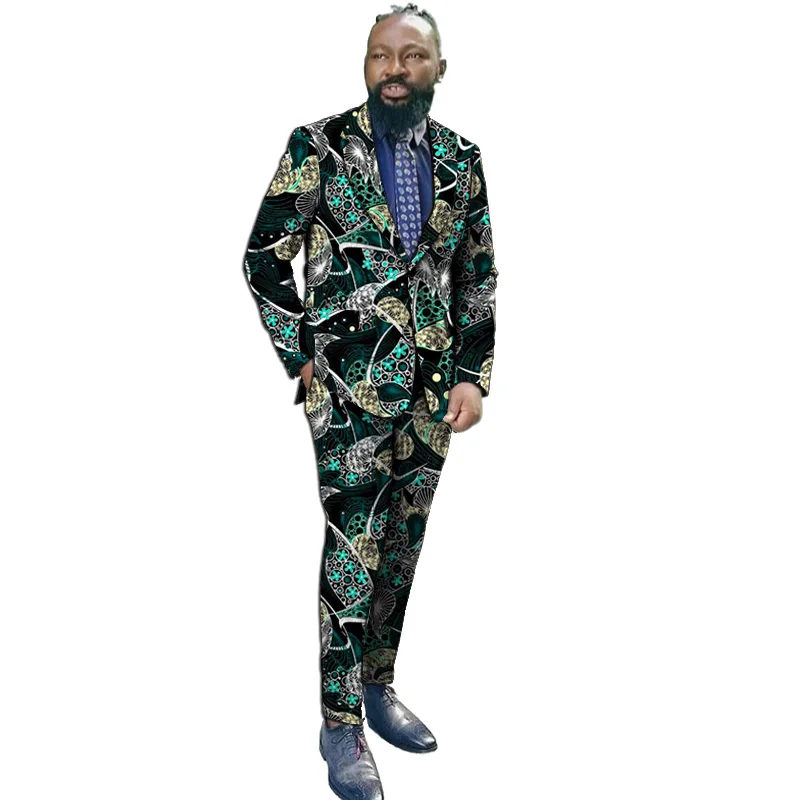 New Arrivals African Party Wears Customized Casual Men‘s Pant Suits Blazers Patch Trousers Ankara Fashion Male Wedding Garments