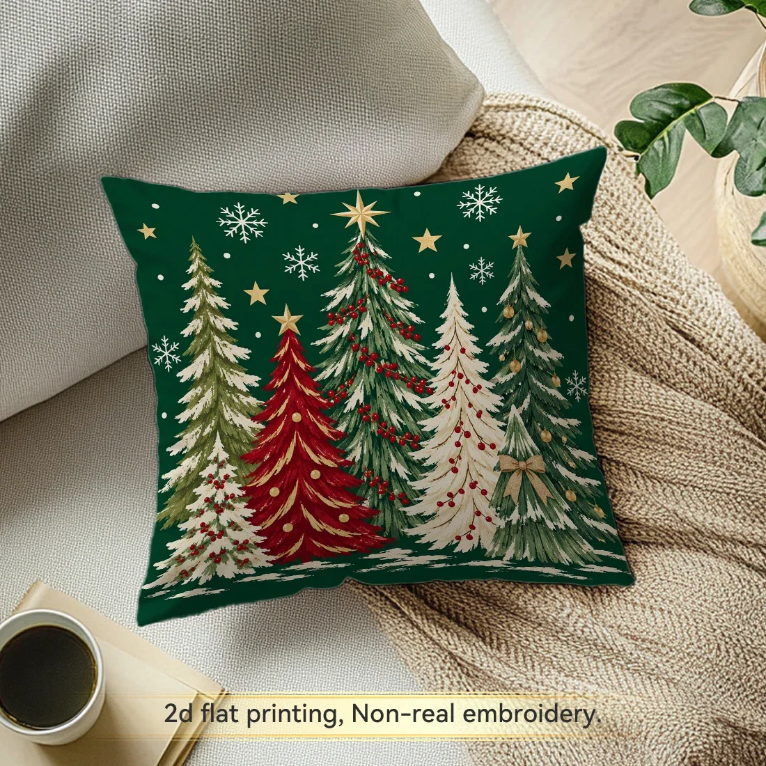 1/4pcs Vintage Green Red Christmas Cushions Pillowcase Polyester Cushion Cover Throw Pillow Pillowcover Home Car Sofa Decor