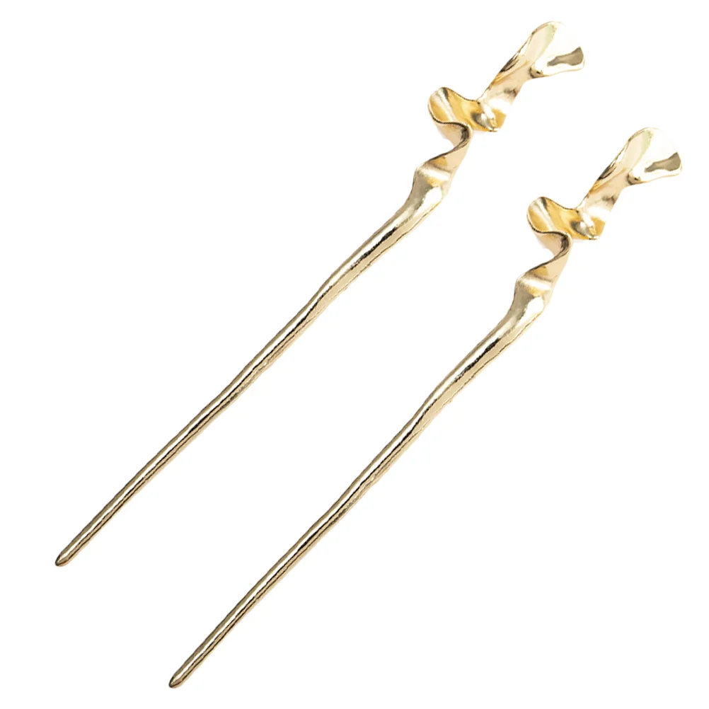 

2 Pcs Geometric Metal Hair Chopsticks Women Accessories Chinese Clips for Simple Zinc Alloy Girl Women's Wedding