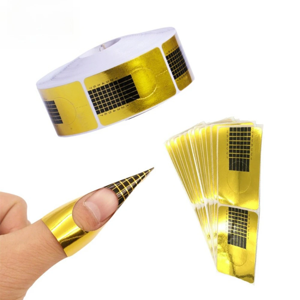 

100Pcs/pack Gold French Nail Form Portable Disposable Rectangular Nail Extension Tray Nail Paper Stickers Manicure Accessories