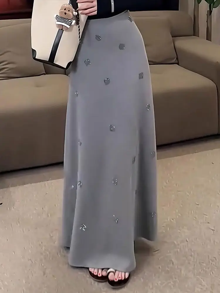 Grijze rok Dameskleding Herfst Nieuw Temperament Licht Luxe High-end hanger A-woordrok