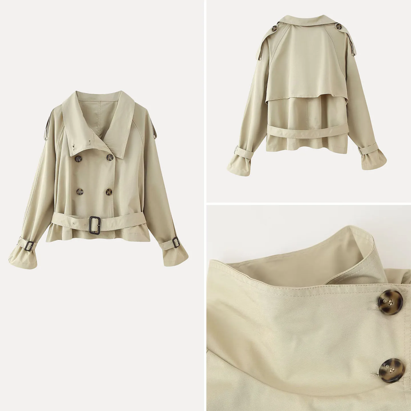 

Women's Waist-Cinching Plaid ort Jaet Autumn 2025 Double-Breasted Sle European Faion Z Stand Fit Outerwear