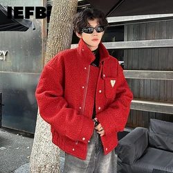 IEFB High Street Men's Jackets Lamb Wool Stand Collar Zipper Thickened Metal Design Single Breasted Casual Male Coats New 9C8061