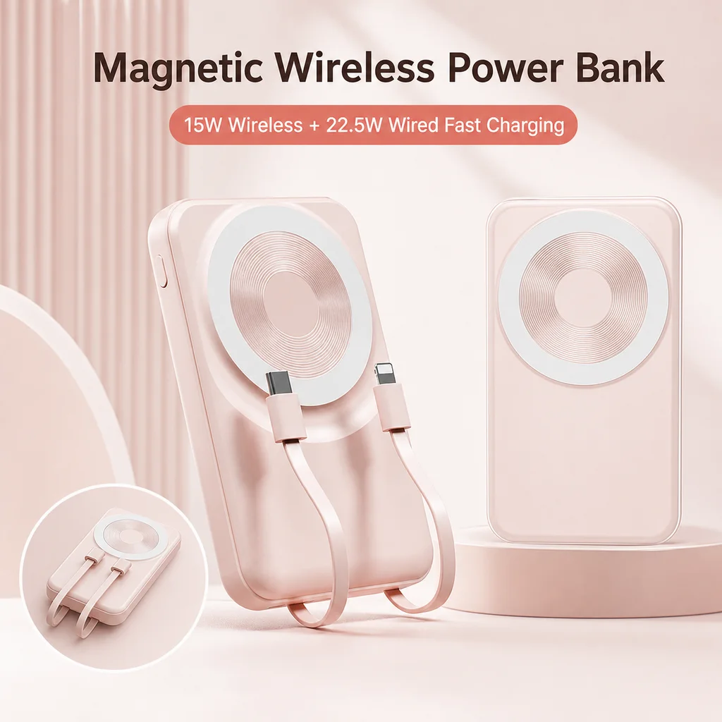 Magnetic Wireless Power Bank 10000mAh 22.5W Portable Charger with Cable For iPhone 17 Samsung Xiaomi Phones