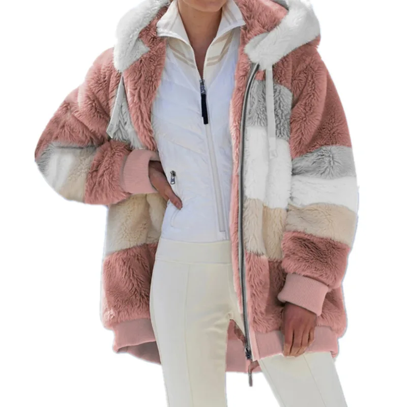 Autunno/inverno donna peluche sciolto caldo a maniche lunghe con cappuccio cerniera donna felpe con cappuccio giacca cappotto