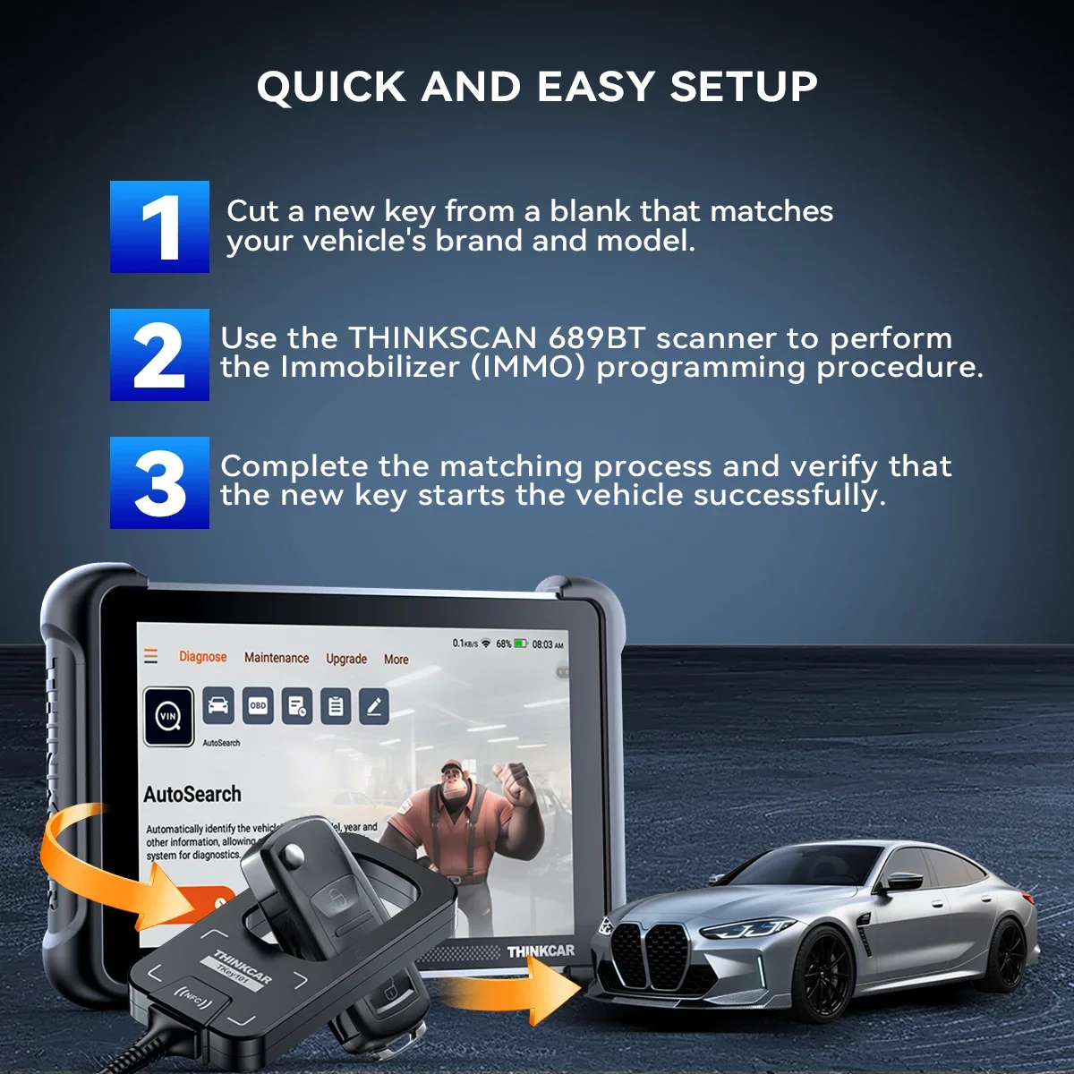 

Диагностический инструмент THINKCAR THINKSCAN 689BT IMMO для программирования ключей, диагностики автомобилей, поддержки CANFD, DOIP, двунаправленного кодирования ЭБУ, 34 функций сброса, бесплатный OBD2 сканер