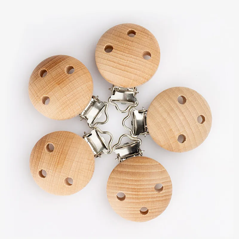 5 stücke Baby Schnuller Clips Metall Holz Baby Schnuller Halter Infant Nippel Halter Dummy Clip Perlen Schnuller Beißring Fütterung Pflege