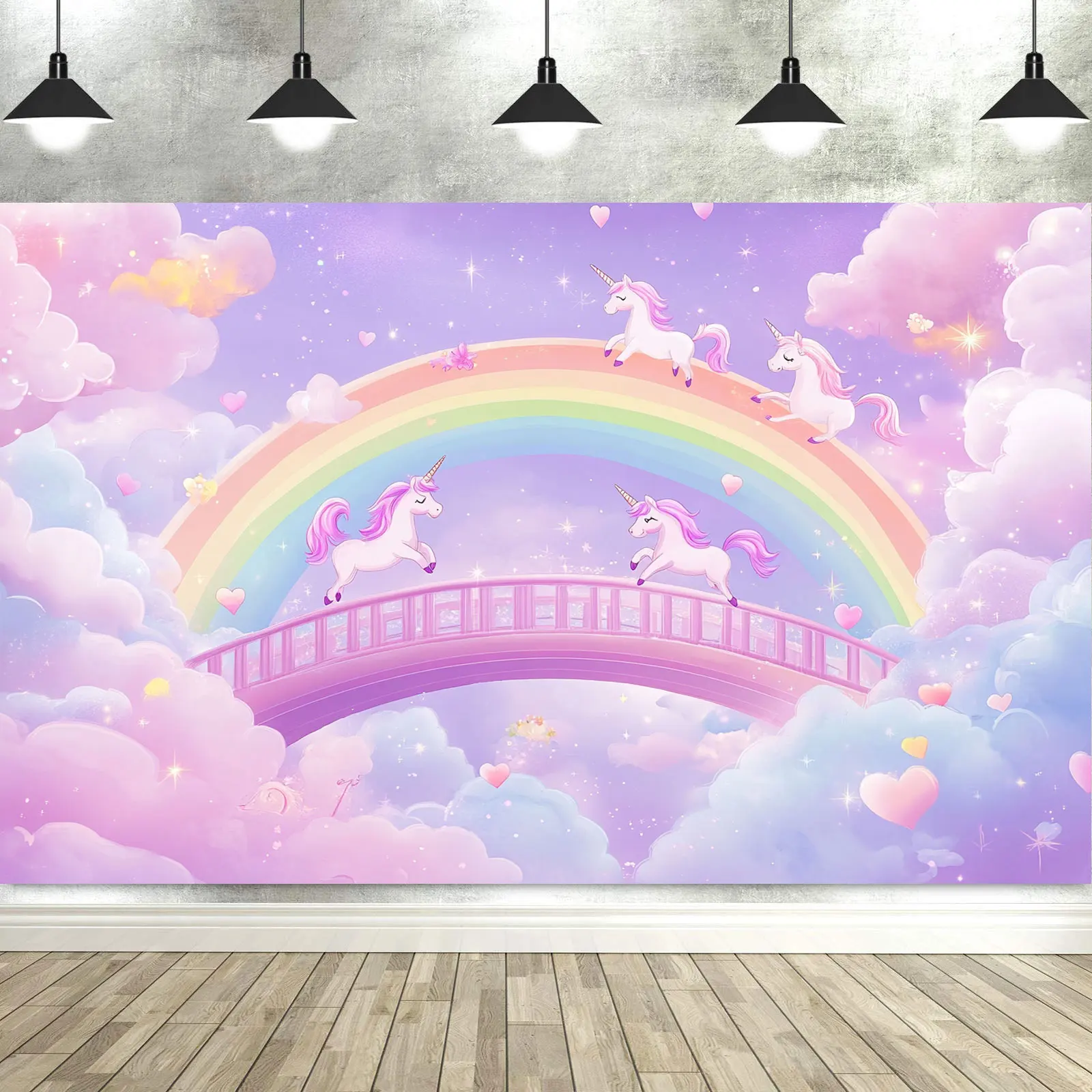 

Unicorn Decoration Background Baby Shower Photography Background Rainbow Bridge Cartoon Birthday Party Banner Photo Booth Props