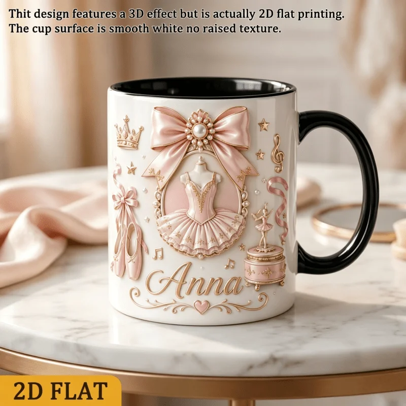 Custom 2D Ballet Coffee Mug Cute Ballerina Tutu Print Ceramic Cup Personalized Gift for Dancer Women Birthday Performance