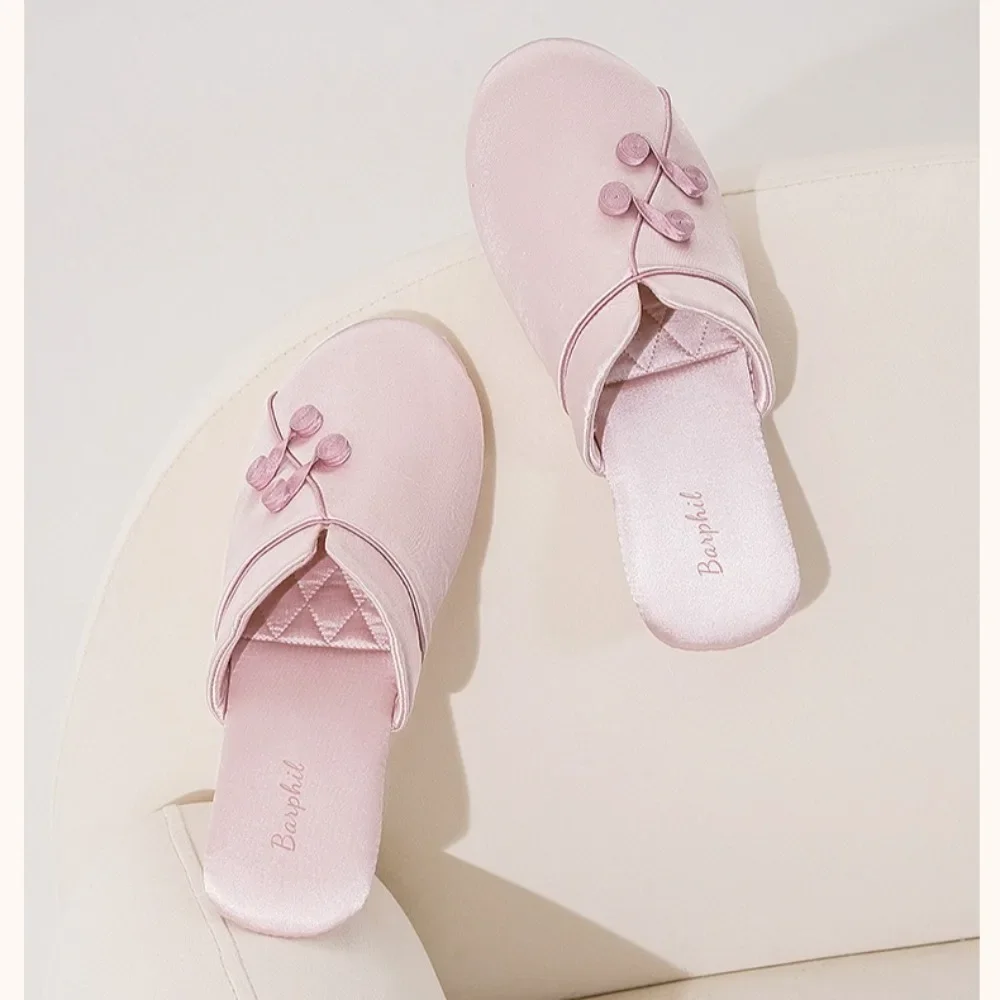 

New Fashionable Chinese Style Indoor Women's Slippers with Qipao Buttons Soft Sole Silent Toe-covering Spring Autumn Slippers
