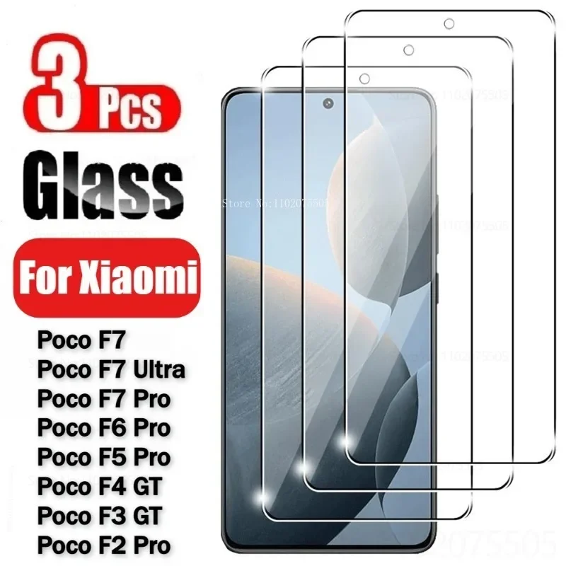 

3 шт. HD прозрачное закаленное стекло для Xiaomi Poco F7 Ultra F5 F6 F7 Pro F3 F4 GT Защитная пленка для экрана Poco X7 X6 X5 Pro X4 X3 GT NFC