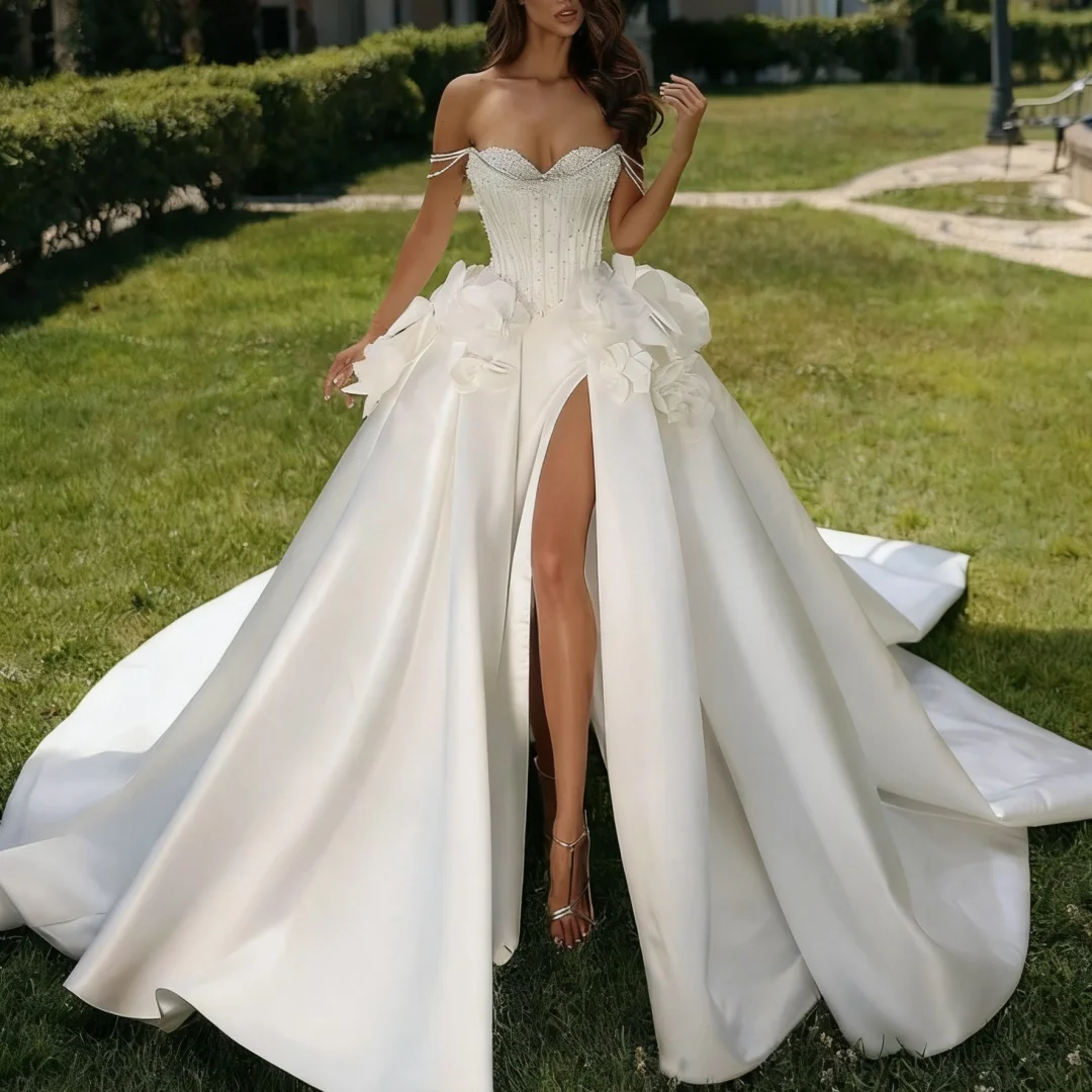 

Свадебные платья трапециевидной формы по индивидуальному заказу, роскошные для женщин, вечерние платья без бретелек для невесты, выпускного вечера