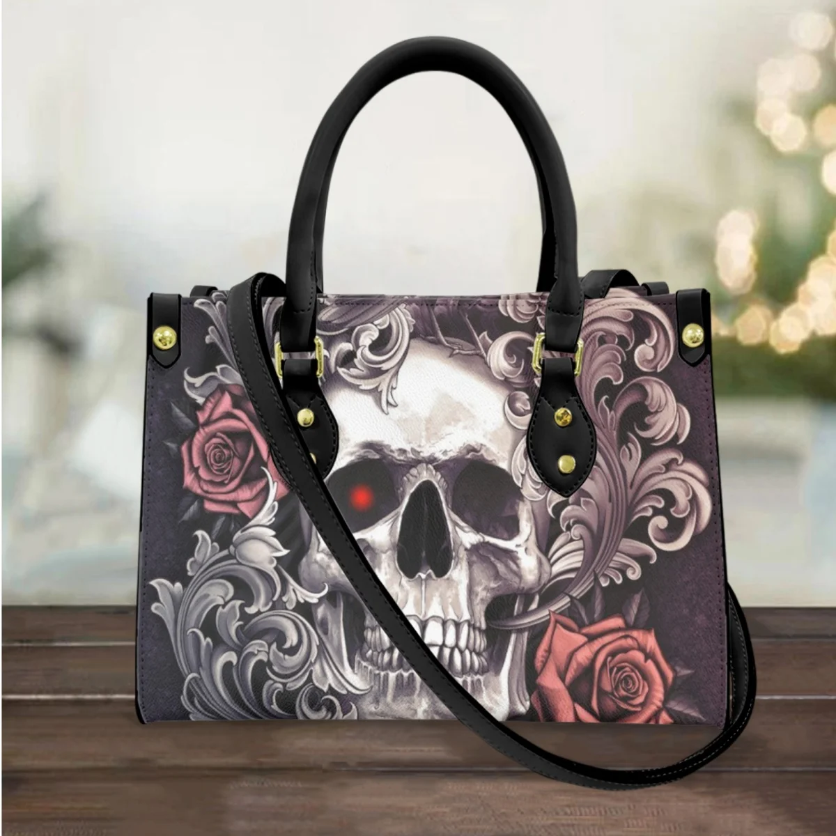 FORUDESIGNS Skulls Floral Coloring Female Cross Bag Gothic Ladies Leather Handbags Fashion Shopping Bags Storage Makeup