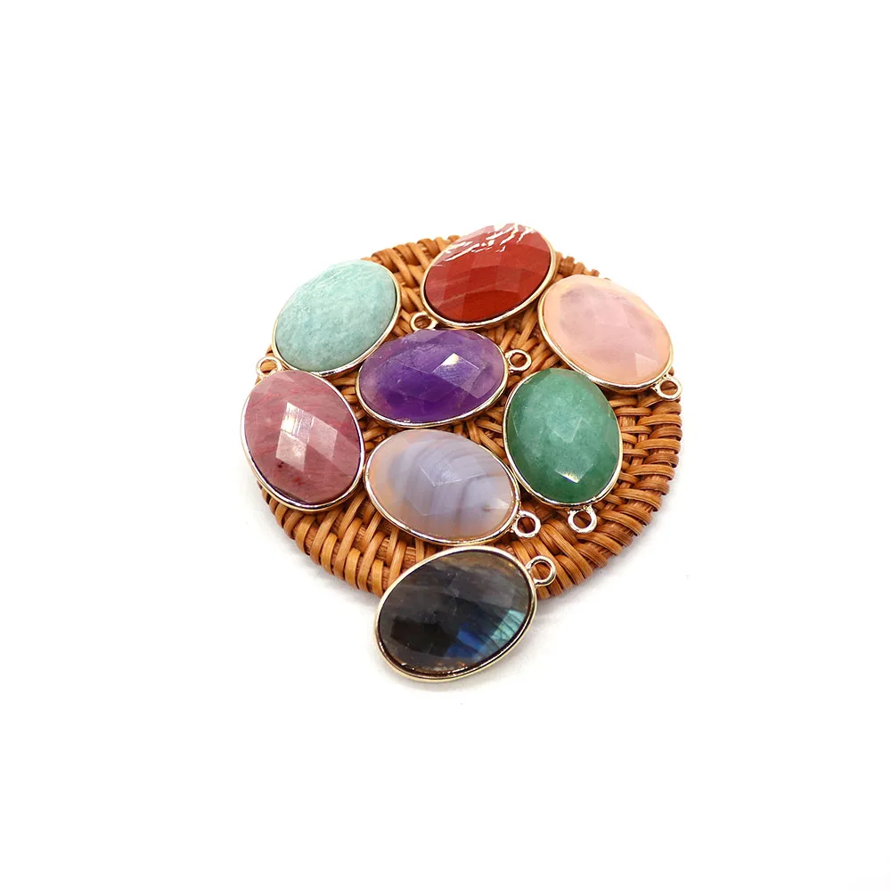 

1 Pc 20x31mm Oval Exquisite Facet Natural Amethyst Agate Rose Quartz Stone Pendant for DIY Jewelry Making Necklaces Earrings