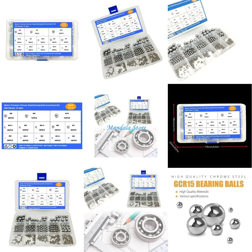 

U2JC 540pcs/set Steel Ball Bearing Ball Steel Ball Metal Ball Bearing Assortment set for heel Precisions Inner Bearing
