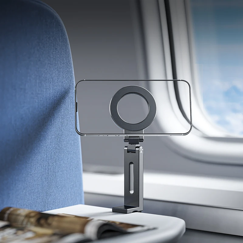Magnetic Hands-Free Airplane Phone Mount Airplane Phone Holder Travel Essentials Foldable Cellphone Mount for iPhone 15 14 13 12
