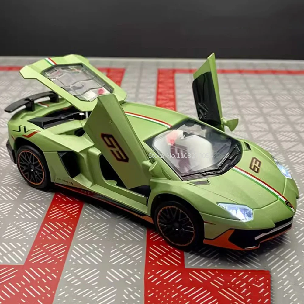 

Модель автомобиля Lambo LP780-4 из сплава, модель спортивного автомобиля, игрушки, имитация металлического корпуса, внешние звуковые двери, открывается, функция откидывания, коллекционный подарок, 1/32