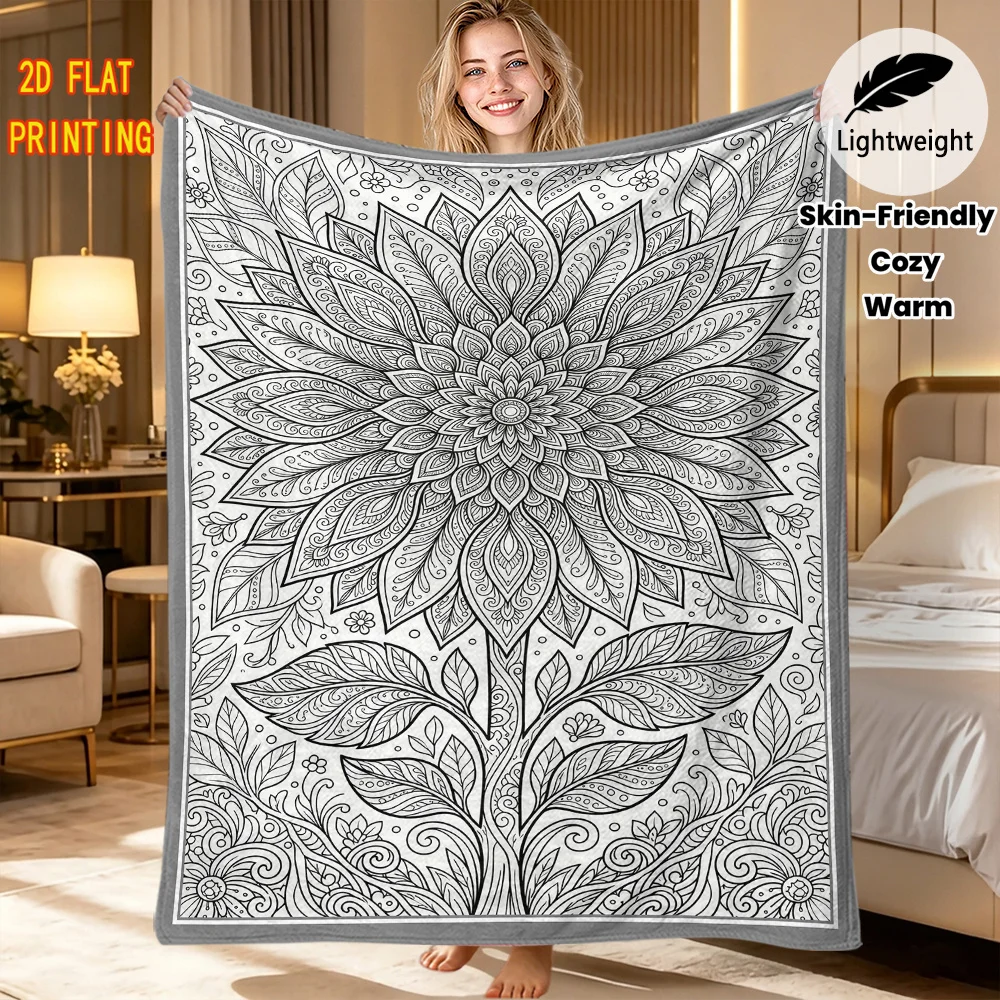 Elegant Tree Bloom DIY Blanket Coloring Flannel Throw Blanket Skin Friendly Warm Blanket Handcraft Gift For Art Hobby Fans