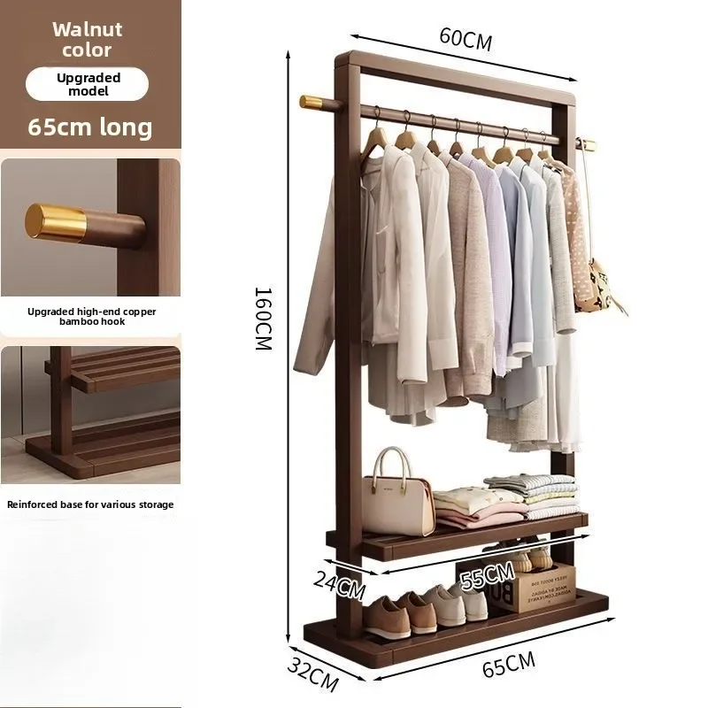 Special Bedroom Coat Rack Floor-to-ceiling Vertical Drying Rack Dormitory Rental Room Balcony Solid Wood Bold Shelf