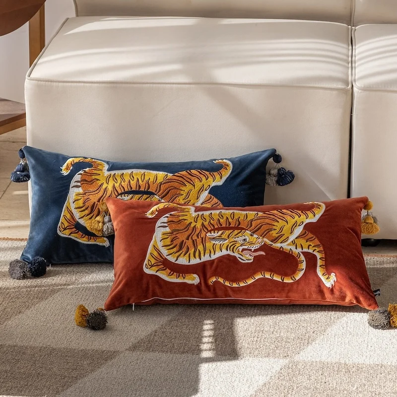 Exotic Wildlife Pillow Cover | Luxury Animal Print Cushion Cases with Piping | Bohemian Jungle Style Sofa Bedroom Decor Throw