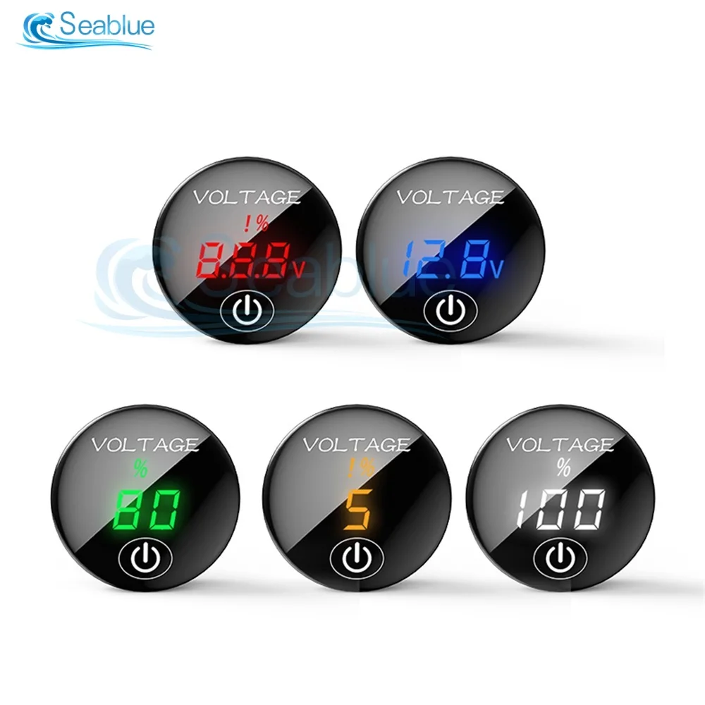 DC 5V 12V 24V 48V LED Panel Digital Car Motorcycle Voltmeter Battery Capacity Display Voltmeter With Touch Switch 5 Colors