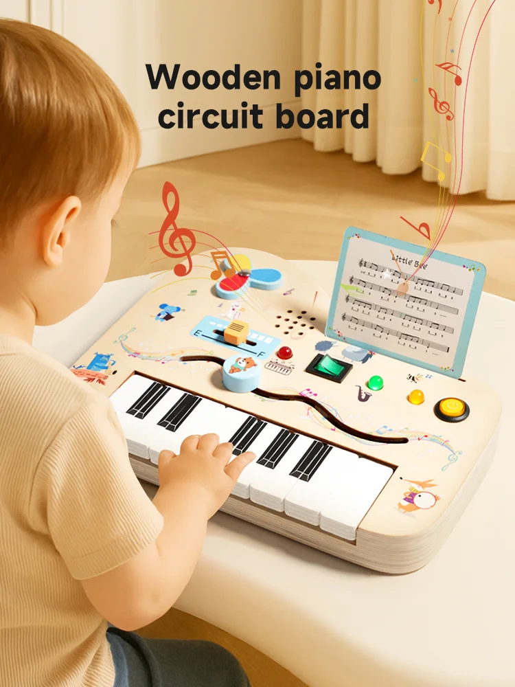 Planche de musique électronique LED en bois, Piano, interrupteur, jouets éducatifs physiques Montessori pour enfants, formation aux compétences quotidiennes