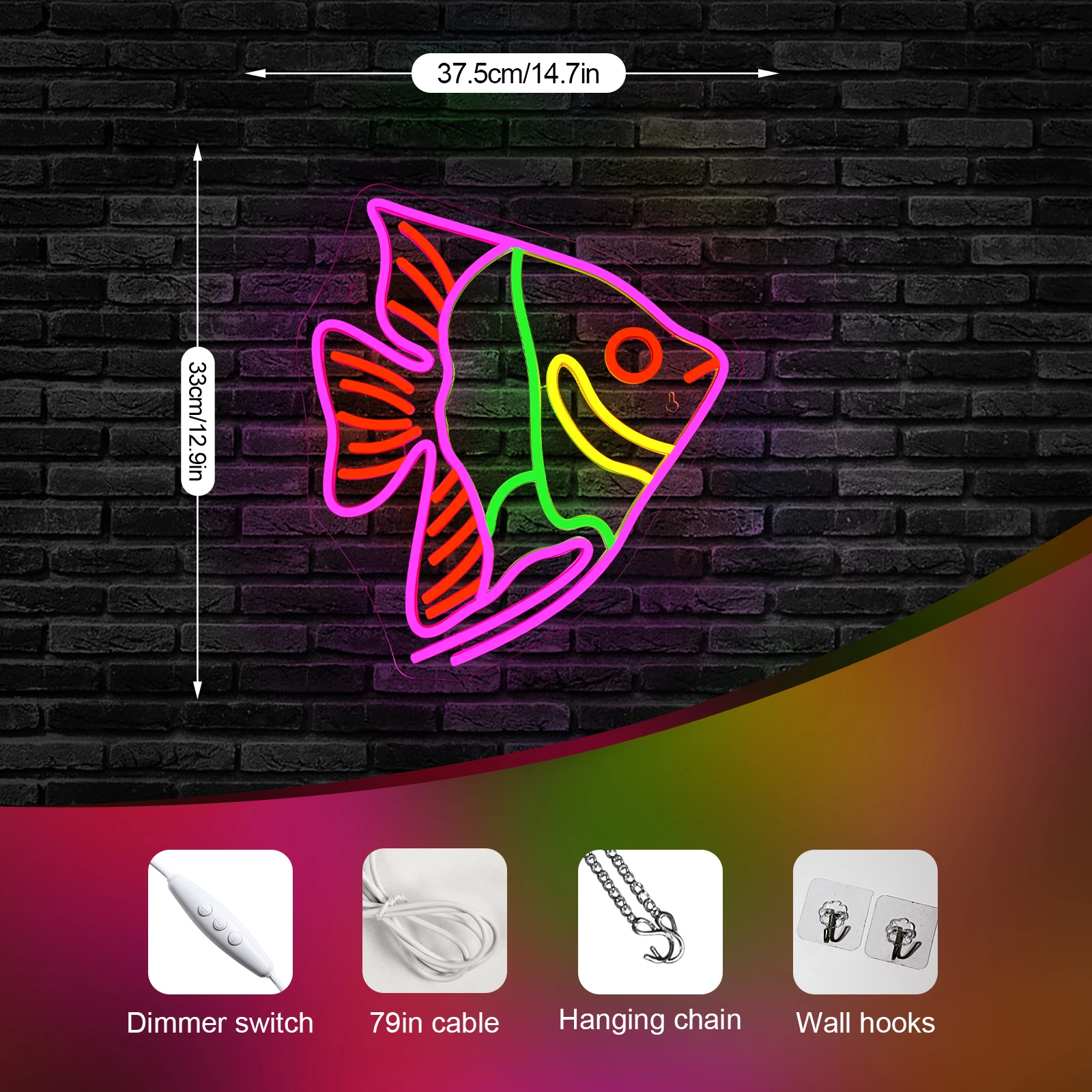 Colorful Fat Headed Fish Neon Sign USB Dimmable Light Up Sign Wall Decor for Bedroom Ocean Museum Bar Party Kids Gifts